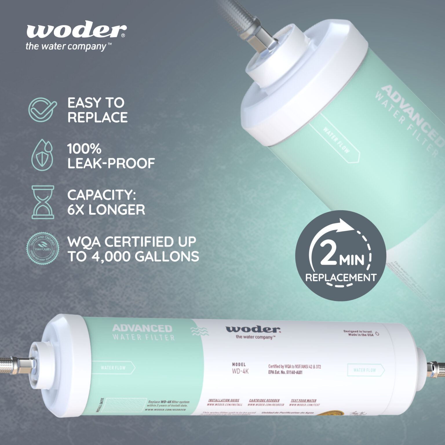Woder WD4KADVDC Under Sink Advanced Water Filter