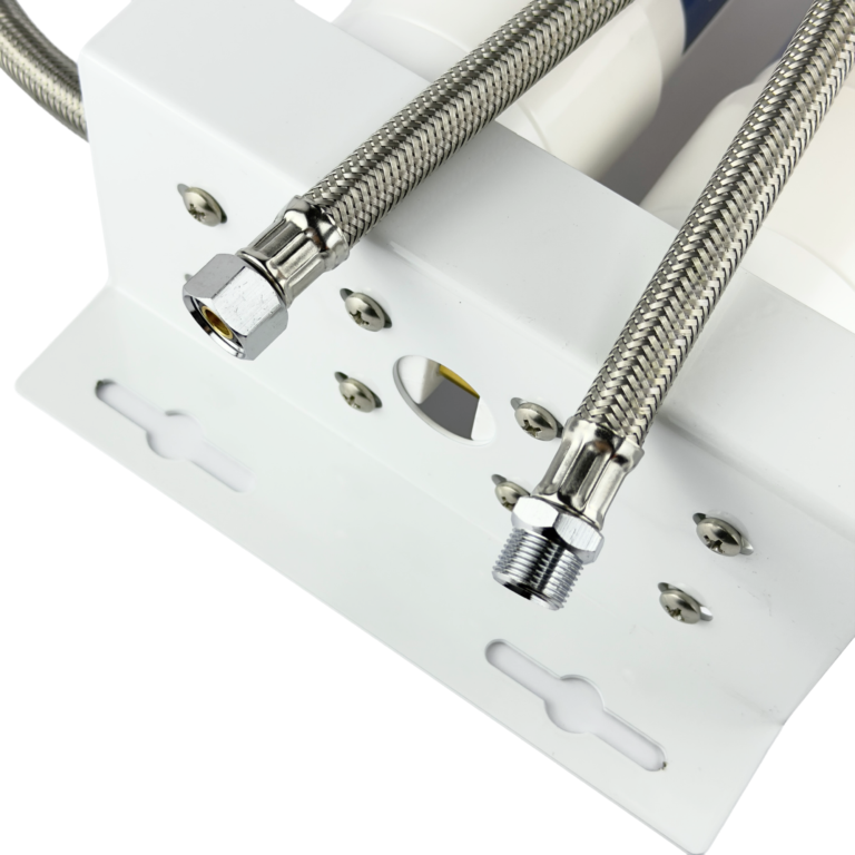 Woder WD-DSMH-DC dual stage replacement mounting head with Direct Connect braided stainless steel hoses for under-sink water filtration systems