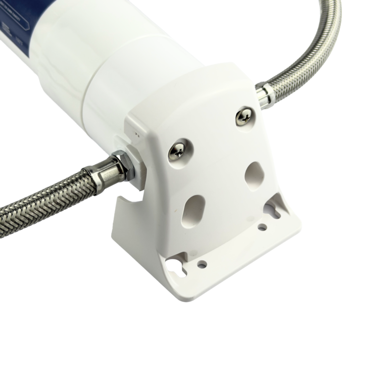 Woder WD-SSMH-DC single stage replacement mounting head with Direct Connect braided stainless steel hoses and standard 3/8" fittings for under-sink water filtration systems